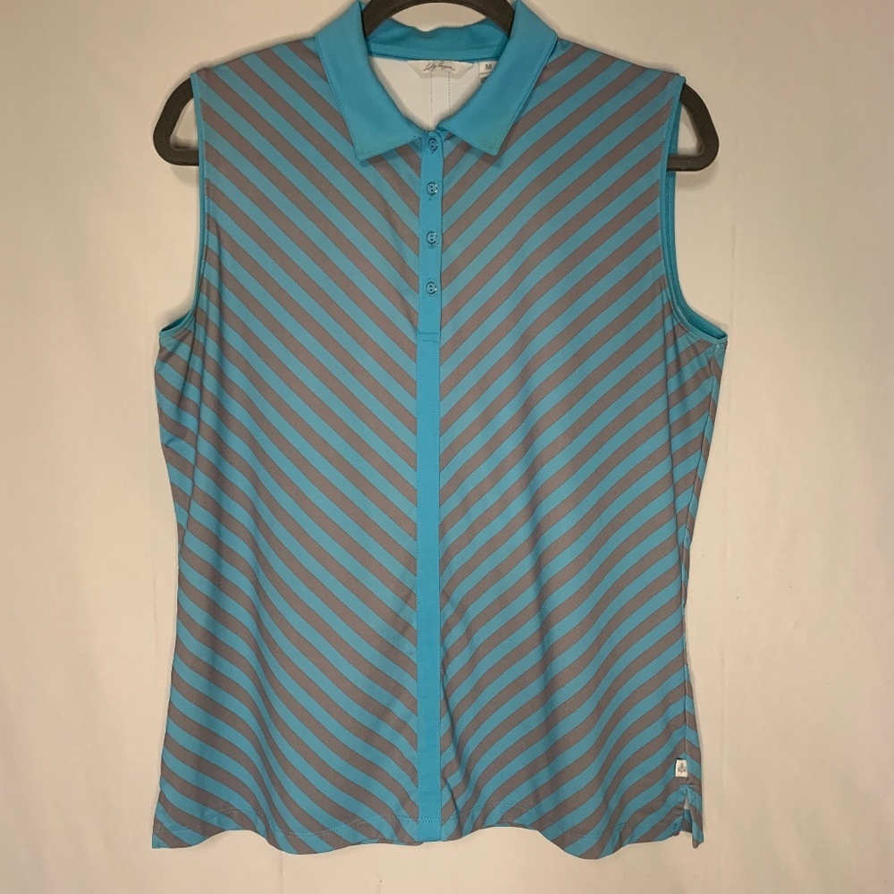 Lady Hagen Golf Shirt Medium Women's Polo Turquoise Collared Sleeveless Top